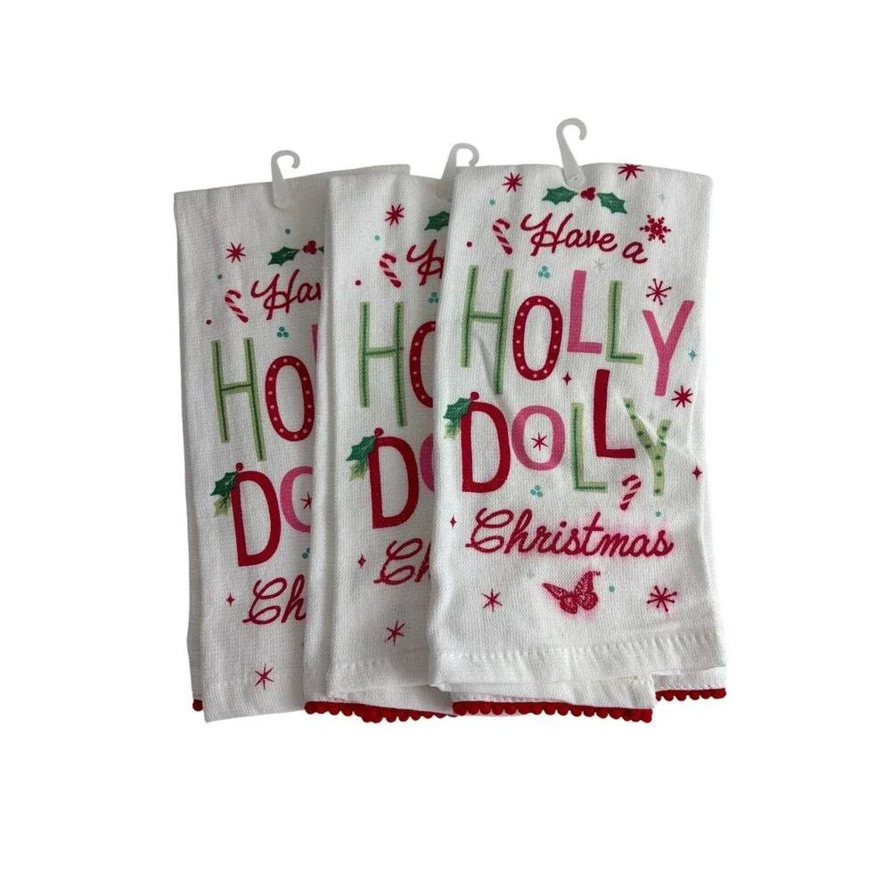 Dolly Parton Have a Holly Dolly Christmas Kitchen Towels Snowflake Set of 3 NEW
